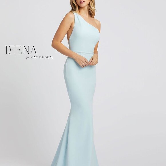 NWT Mac Duggal One Shoulder Powder Blue‎ Jersey Dress SZ 0 26266 - Picture 1 of 8